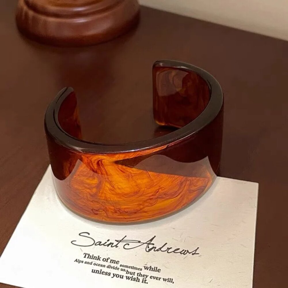 NEW Tortoise Brown Rootbeer Lucite Vintage Style Cuff Bracelet